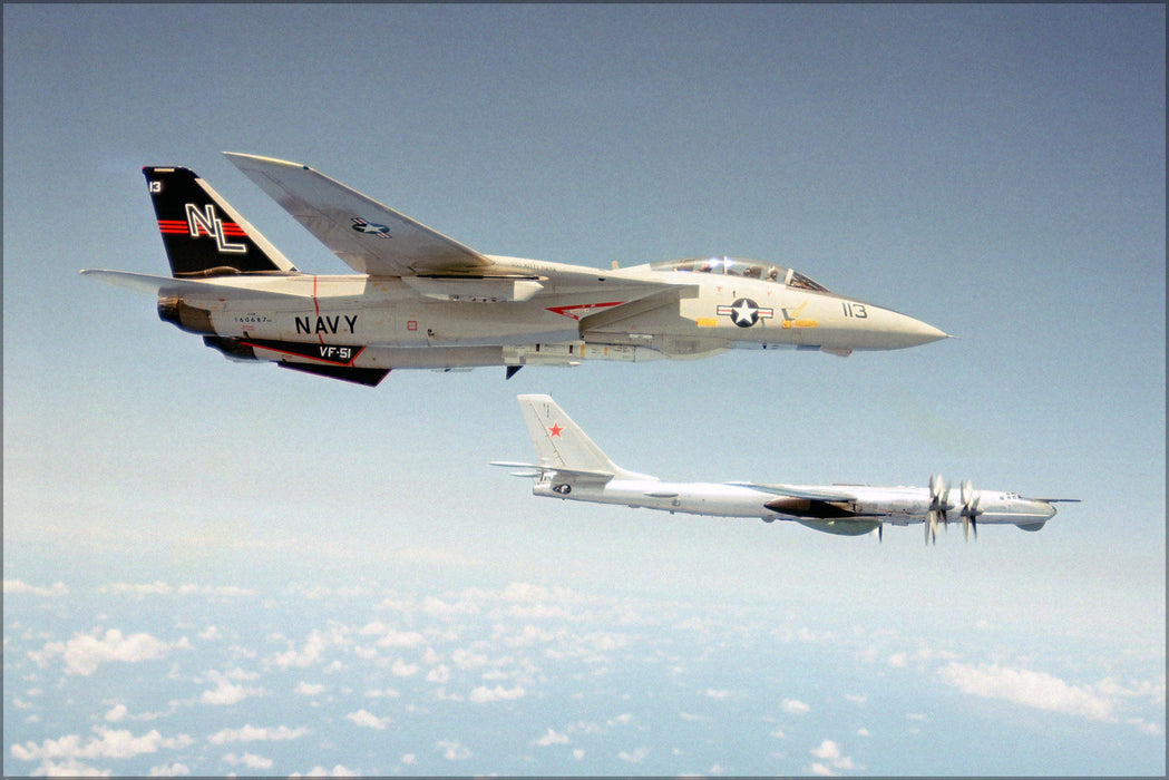 Poster, Many Sizes Available; F-14 Tomcat (Vf-51) Intercepts Soviet Tu-95Rts Bear D 1979