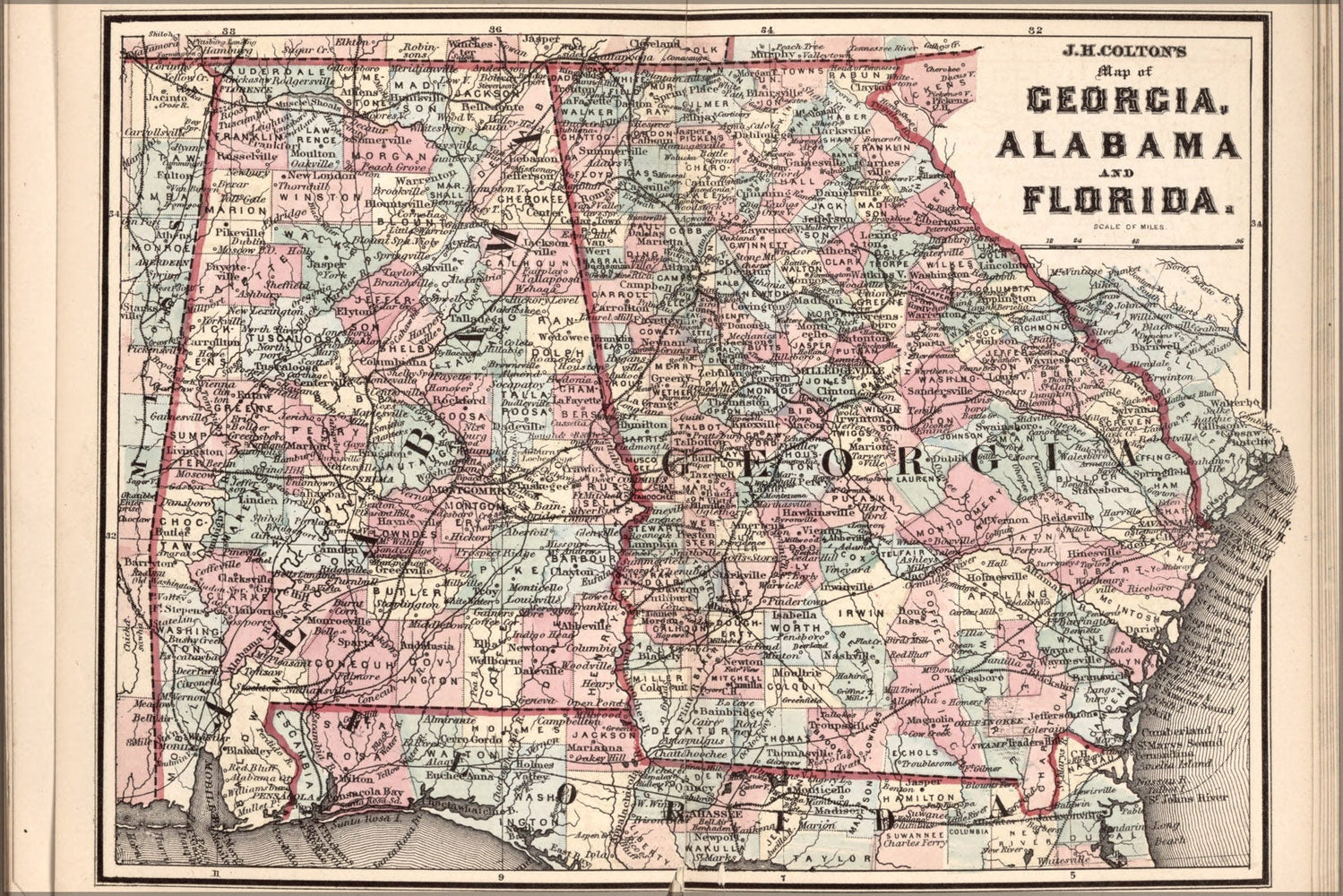 Poster, Many Sizes Available; Map Of Georgia, Alabama, And Florida 1863