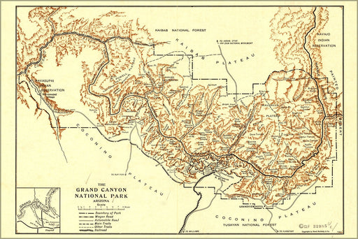 Poster, Many Sizes Available; Map Of Grand Canyon National Park Arizona 1919