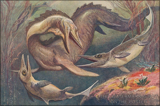 Poster, Many Sizes Available; Mosasaurus_Ichthyosaurus By Heinrich Harder