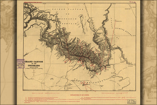 Poster, Many Sizes Available; Map Of Grand Canyon Of The Colorado River 1904