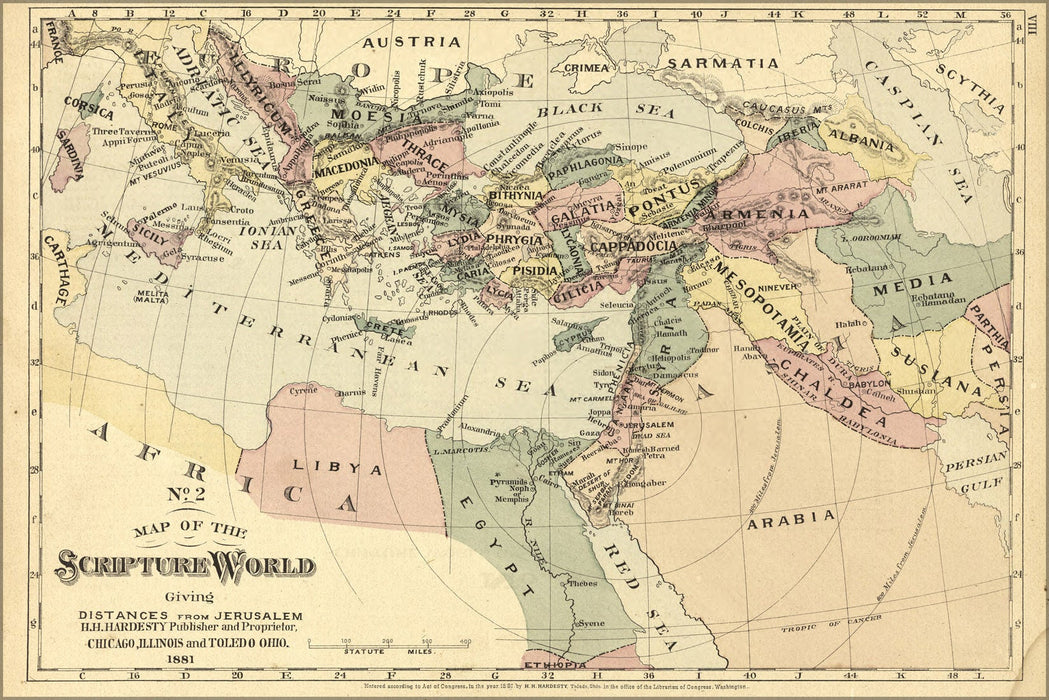 Poster, Many Sizes Available; Bible Map Israel Jerusalem Middle East 1881