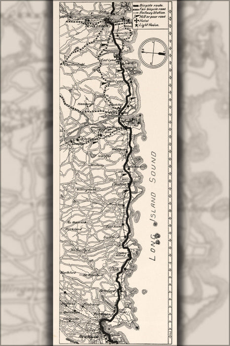 Poster, Many Sizes Available; Bike Map New Haven To New London Connecticut 1895