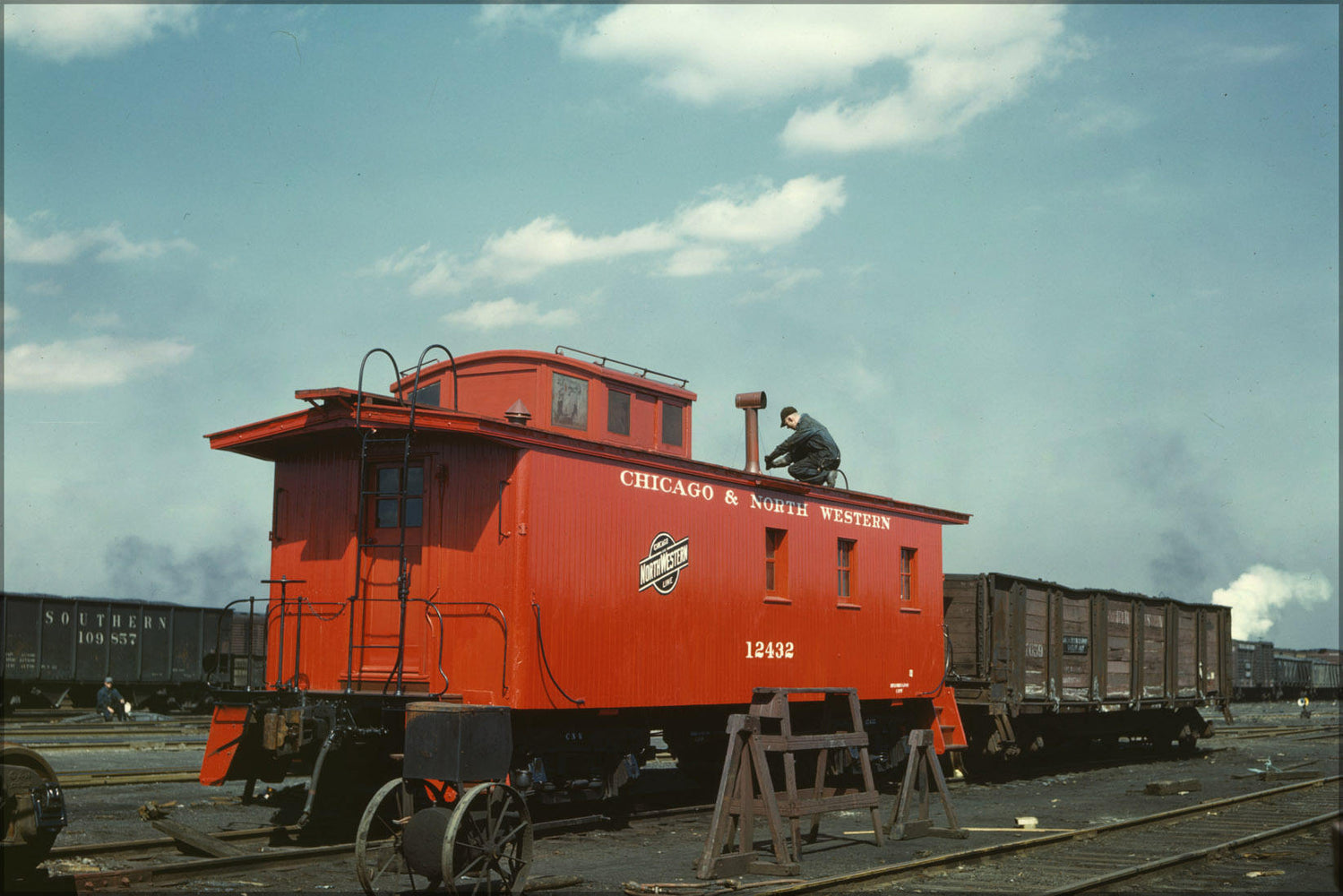 Poster, Many Sizes Available; Jack Delano C & Nw Rr, Putting The Finishing Touches On A Rebuilt Caboose At The Rip Tracks At Proviso Yard, C