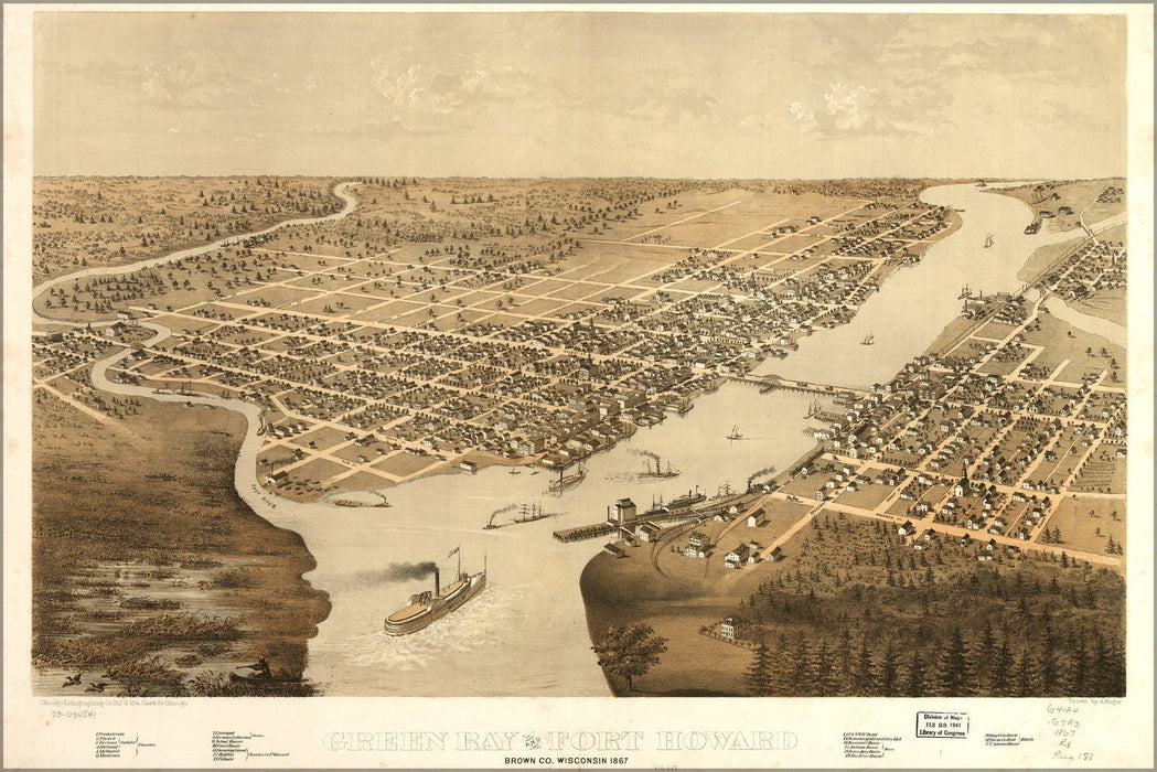 Poster, Many Sizes Available; Map Of Green Bay And Fort Howard, Wisconsin 1867