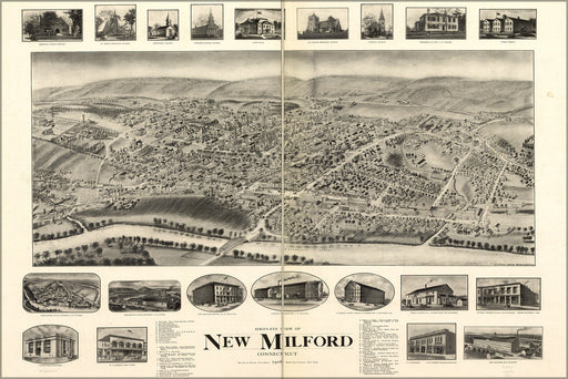 Poster, Many Sizes Available; Birdseye Map Of New Milford, Connecticut, 1906