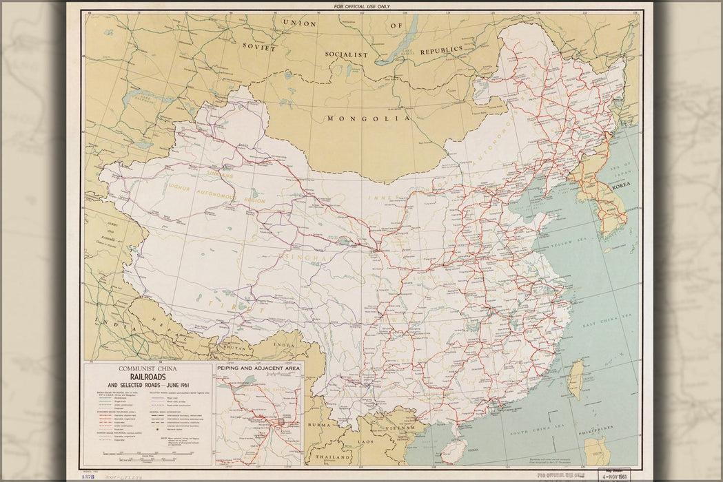 Poster, Many Sizes Available; Cia Map Of China Railroads & Selected Roads 1961