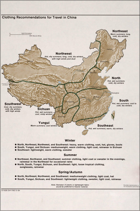 Poster, Many Sizes Available; Cia Map Of Clothing For Travel In China 1984