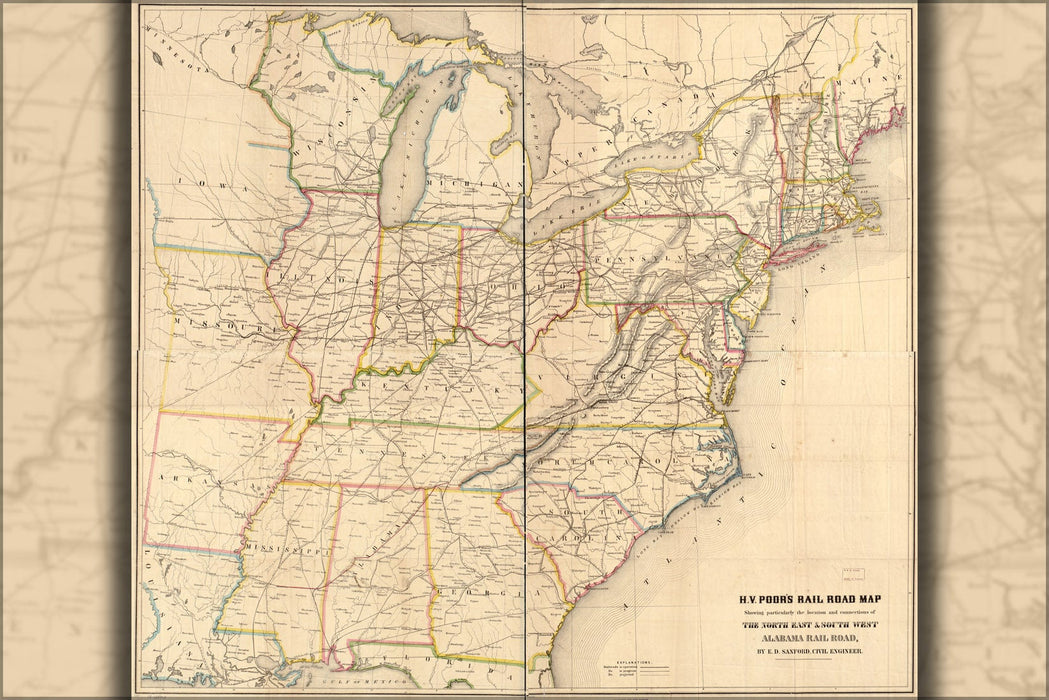 Poster, Many Sizes Available; Map Northeast & Southwest Alabama Railroad, 1854