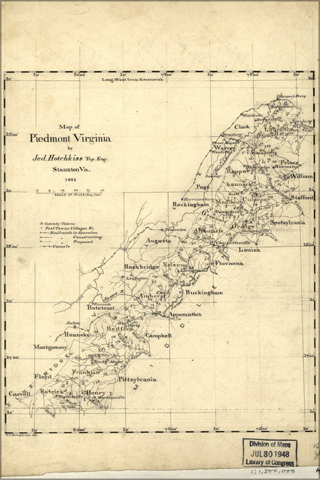 Poster, Many Sizes Available; Map Of Piedmont Virginia 1873