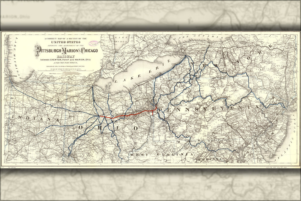 Poster, Many Sizes Available; Map Of Pittsburgh Marion & Chicago Railroad 1887