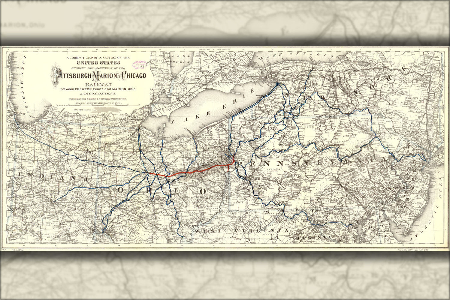 Poster, Many Sizes Available; Map Of Pittsburgh Marion & Chicago Railroad 1887