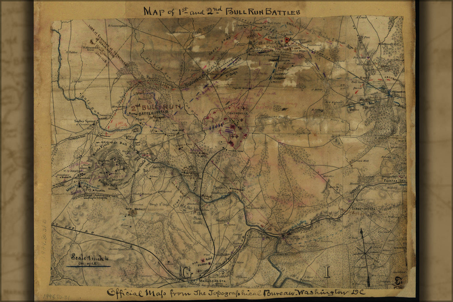 Poster, Many Sizes Available; Map Of 1St And 2Nd Bull Run Battles 1865