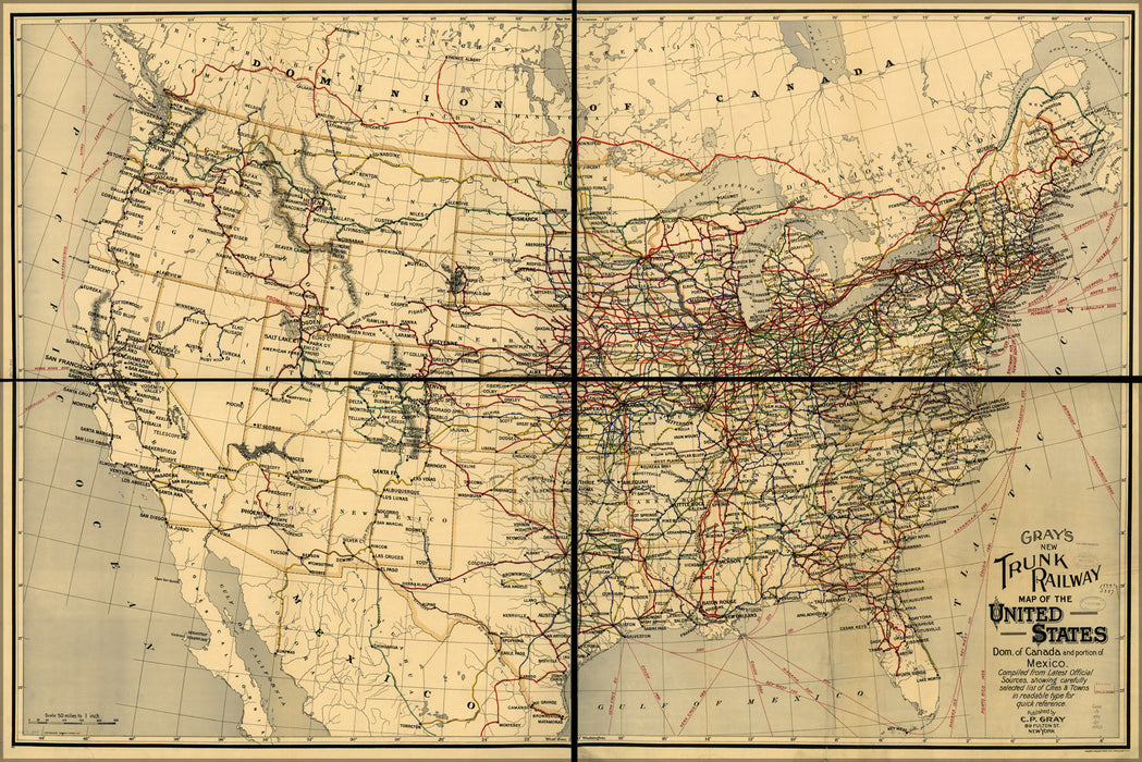 Poster, Many Sizes Available; Railroad Map Of United States Canada 1898