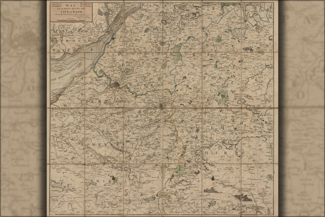 Poster, Many Sizes Available; Map Of 24 Miles Round Bath England 1820