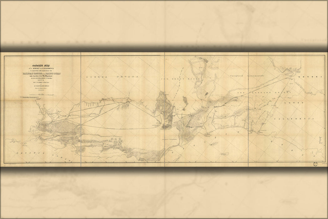 Poster, Many Sizes Available; Railroad Map San Francisco To Los Angeles 1855