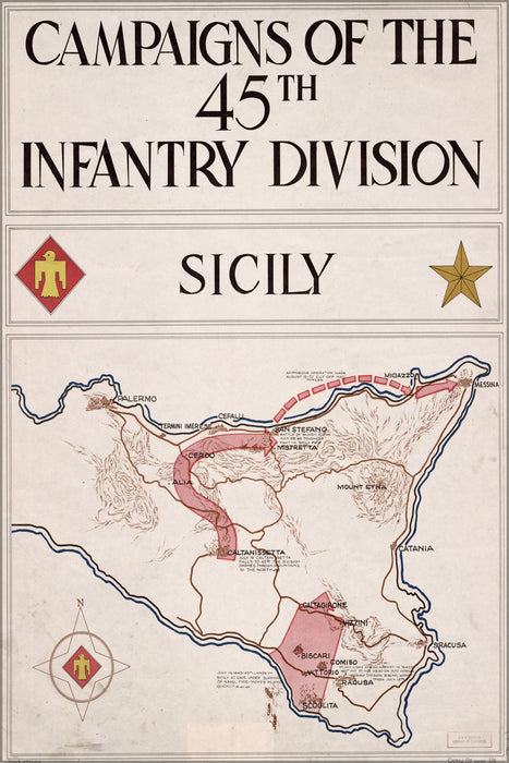 Poster, Many Sizes Available; Map Of 45Th Infantry Division Sicily 1945