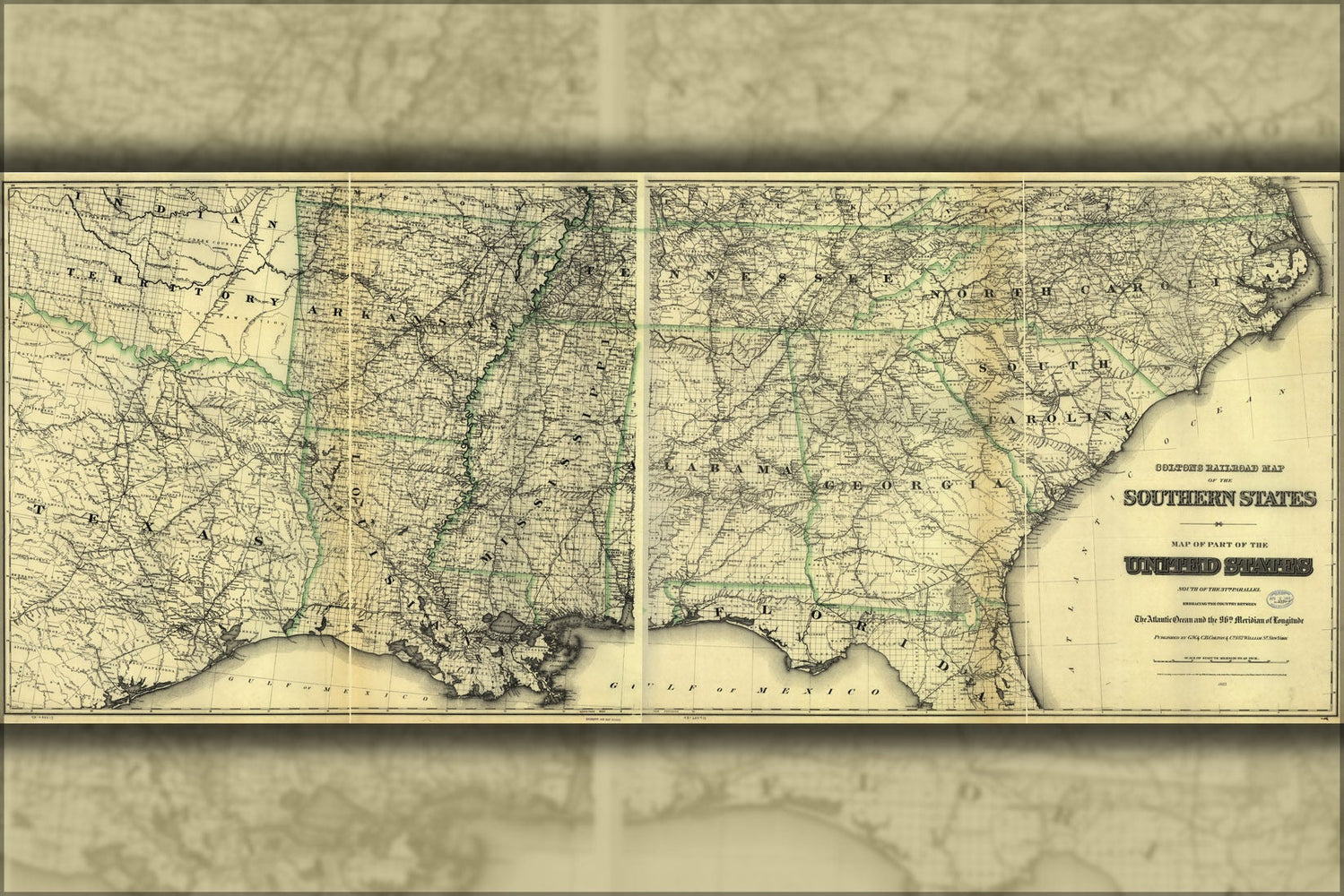 Poster, Many Sizes Available; Railroad Map Southern United States America 1883