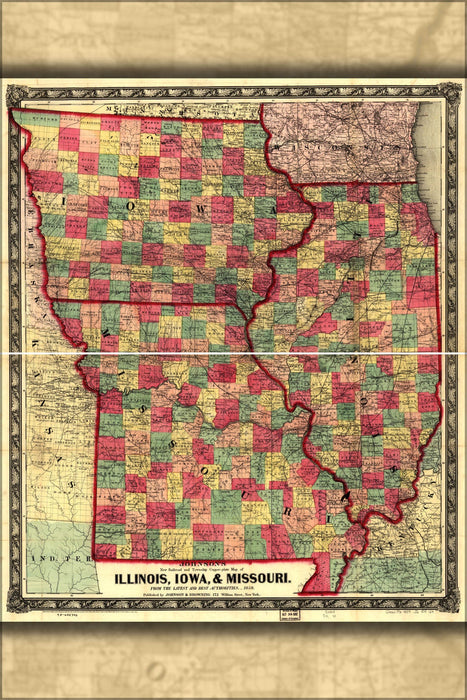 Poster, Many Sizes Available; Railroad Township Map Illinois Iowa Missouri 1857