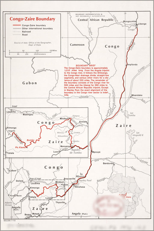 Poster, Many Sizes Available; Cia Map Of Congo Zaire Boundary 1972