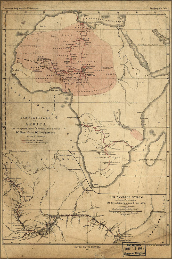 Poster, Many Sizes Available; Map Of Africa Barth & Livingstone 1857 In German