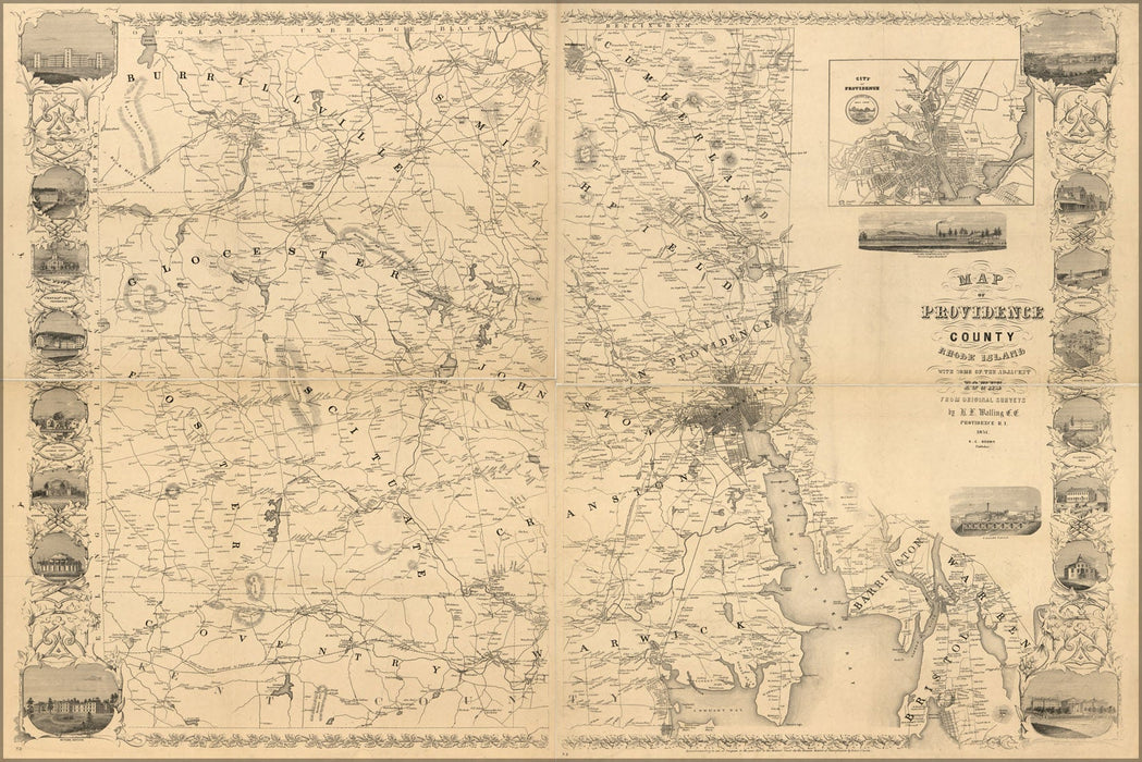 Poster, Many Sizes Available; Map Of Providence County, Rhode Island 1851