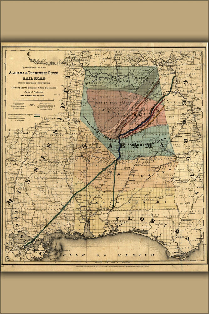 Poster, Many Sizes Available; Map Of Alabama & Tennessee River Railroad 1865