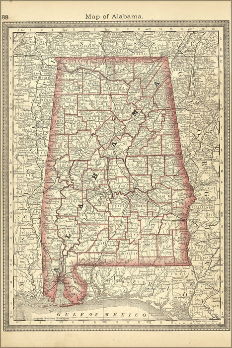 Poster, Many Sizes Available; Map Of Alabama 1881