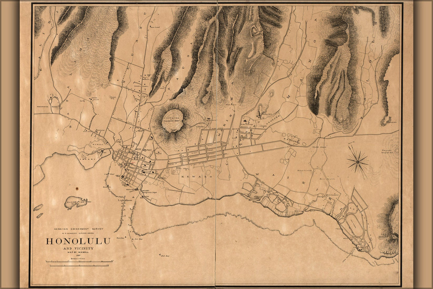 Poster, Many Sizes Available; Map Of Honolulu Hawaii 1887