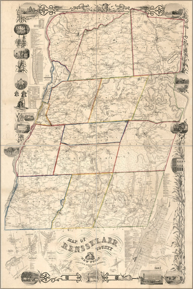 Poster, Many Sizes Available; Map Of Rensselaer County, New York 1854