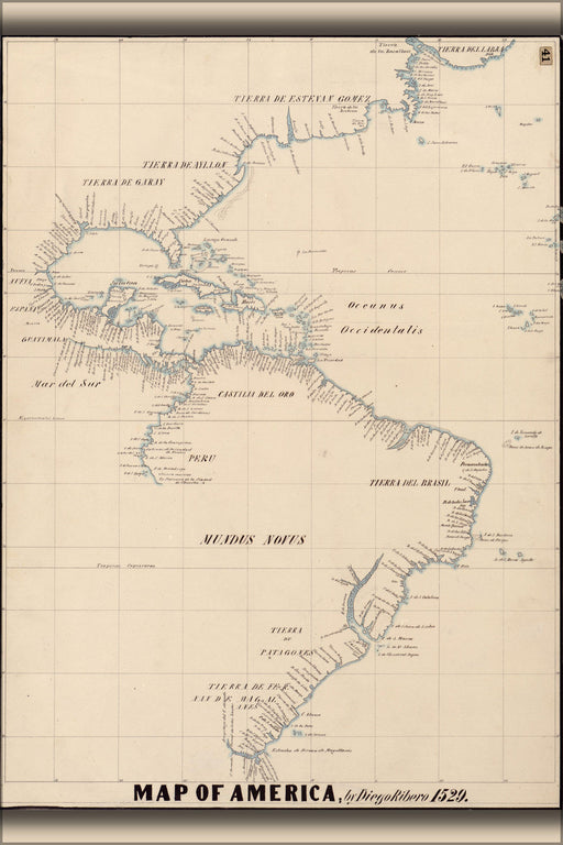 Poster, Many Sizes Available; Map Of America By Diego Ribero 1529