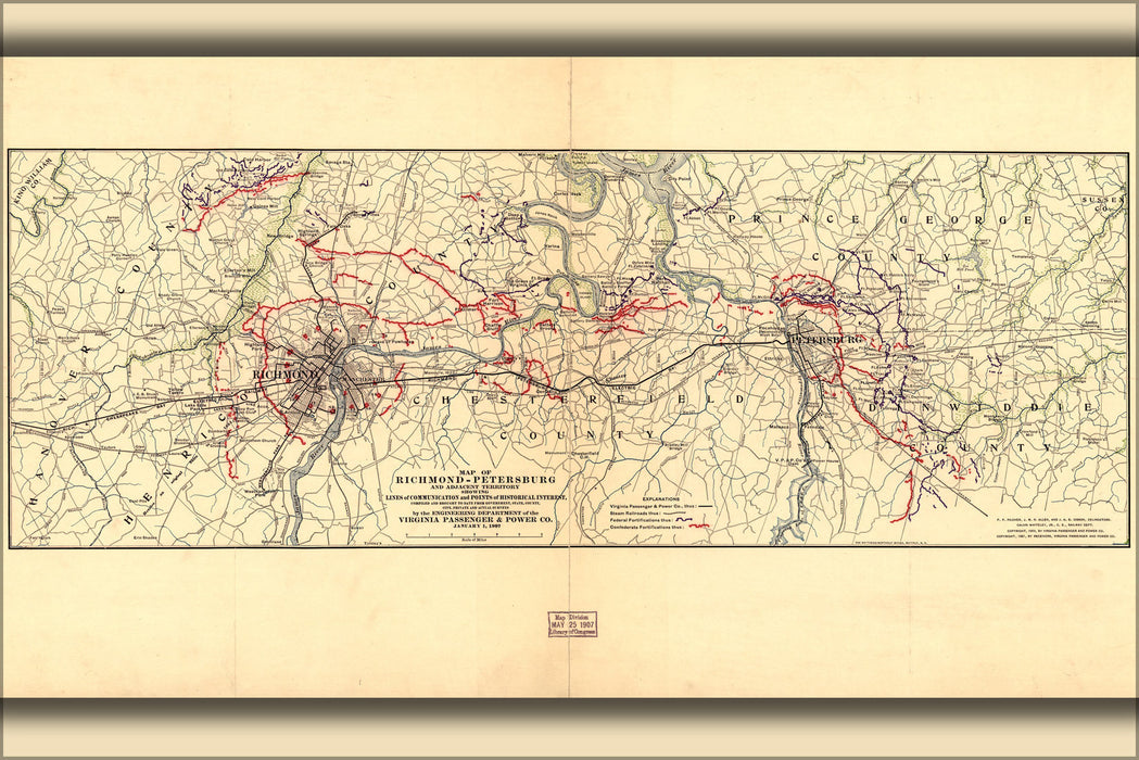 Poster, Many Sizes Available; Map Of Richmond Petersburg Virginia 1907