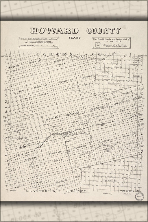 Poster, Many Sizes Available; Map Of Howard County, Texas 1890