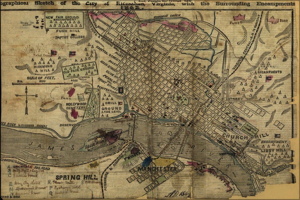 Poster, Many Sizes Available; Map Of Richmond, Virginia & Area 1862