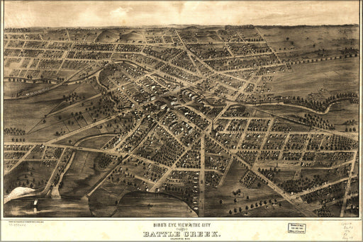 Poster, Many Sizes Available; Birdseye View Map Of Battle Creek Michigan 1870