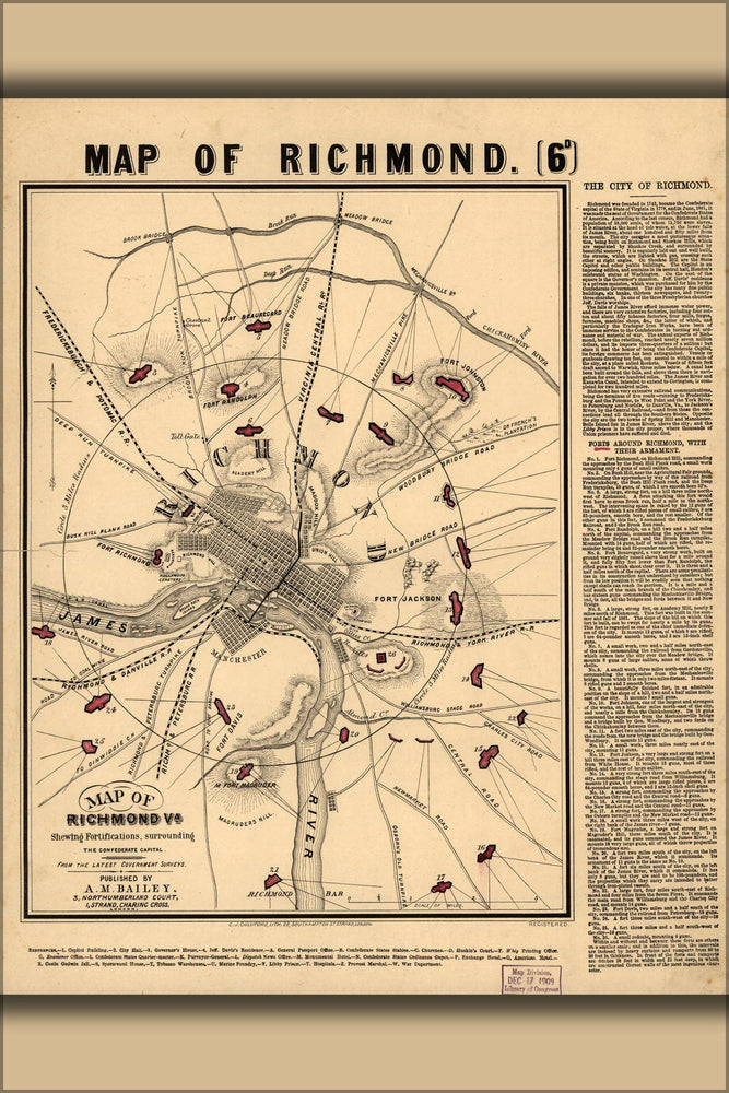 Poster, Many Sizes Available; Map Of Richmond, Virginia Fortifications 1864