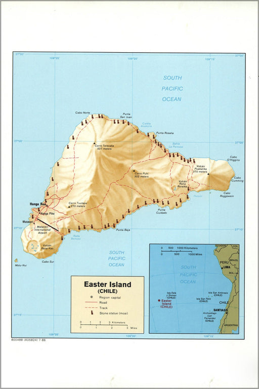 Poster, Many Sizes Available; Cia Map Of Easter Island Chile 1986