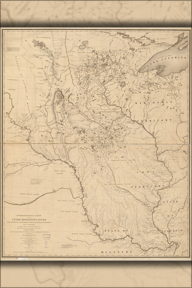 Poster, Many Sizes Available; Map Of Hydro Basin Upper Mississippi River 1843