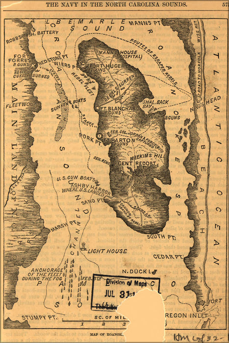 Poster, Many Sizes Available; Map Of Roanoke Island February 8, 1862