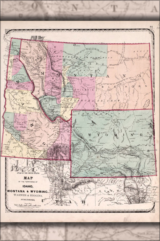 Poster, Many Sizes Available; Map Of Idaho, Montana & Wyoming 1870