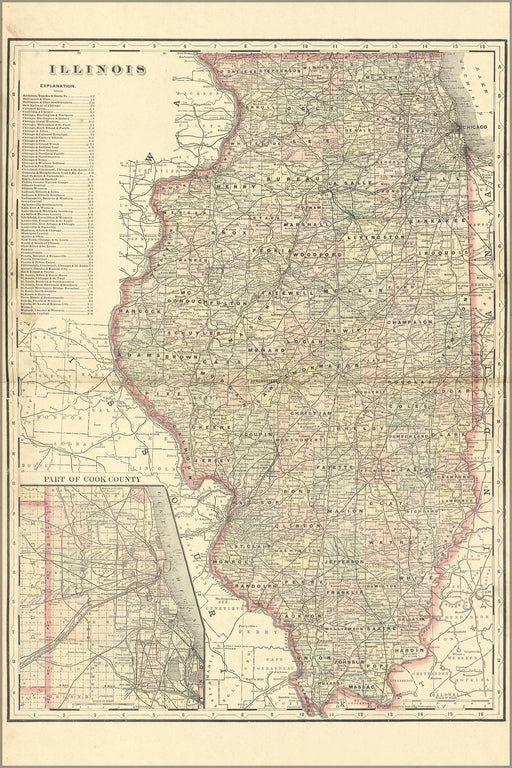 Poster, Many Sizes Available; Map Of Illinois 1894