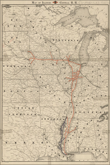 Poster, Many Sizes Available; Map Of Illinois Central Railroad 1892