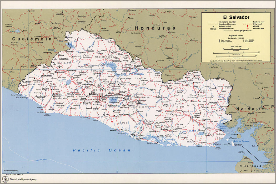 Poster, Many Sizes Available; Cia Map Of El Salvador 1980