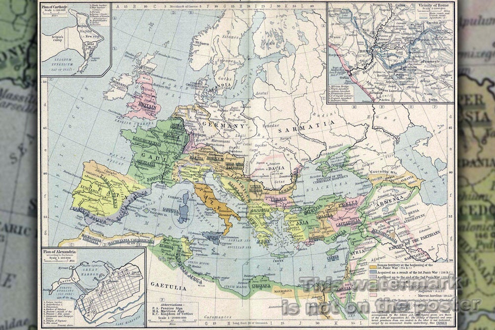 Poster, Many Sizes Available; Roman Empire Expansion 264 Bc To 180 Ad