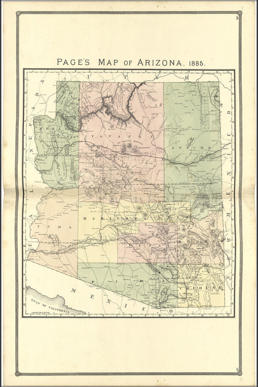 Poster, Many Sizes Available; Map Of Arizona, 1885