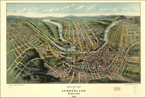 Poster, Many Sizes Available; Birdseye View Map Of Cumberland, Maryland 1906