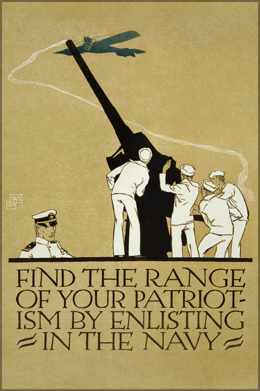 Poster, Many Sizes Available; Navy Recruitment Poster 1917 Repro Find The Range Of Your Patriotism By Enlisting In The Navy Color Lithograph