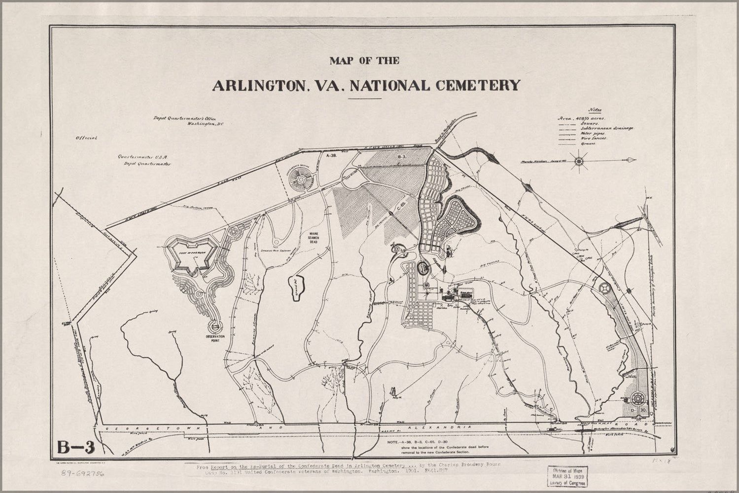 Poster, Many Sizes Available; Map Of Arlington, Virginia National Cemetery 1892