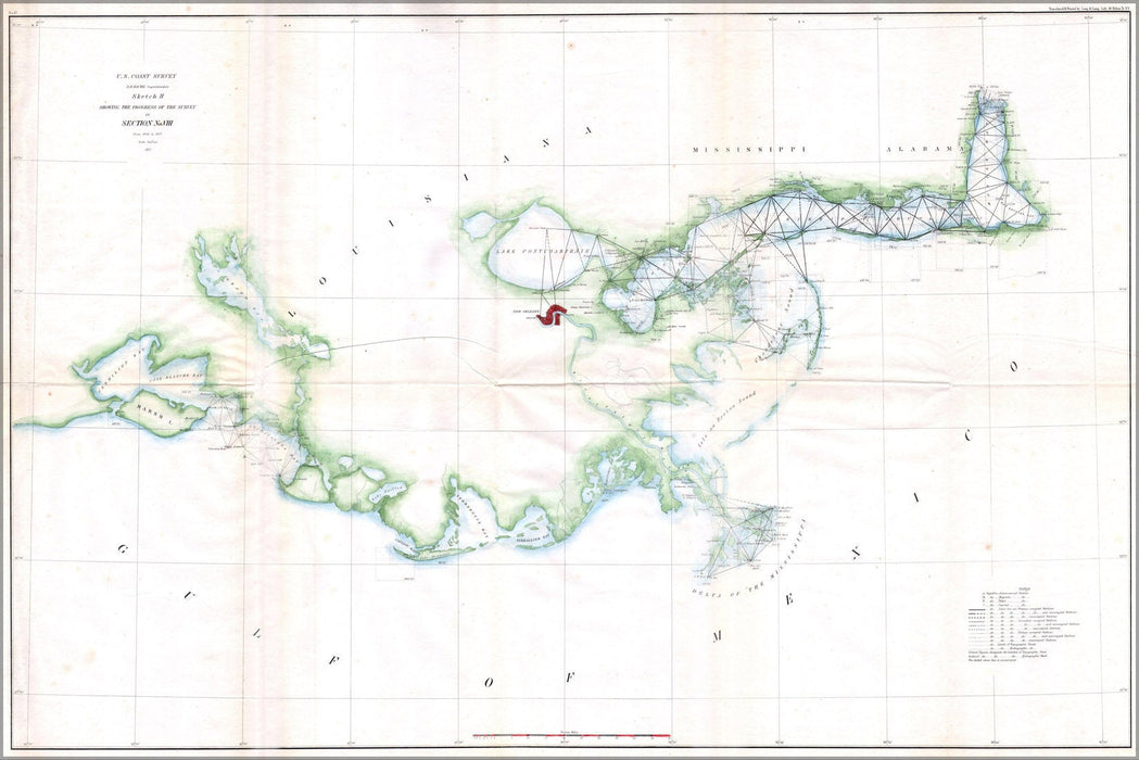 Poster, Many Sizes Available; 1857 U.S.C.S. Map Of The Louisiana Mississippi Coast Around New Orleansmslacoast Uscs 1857