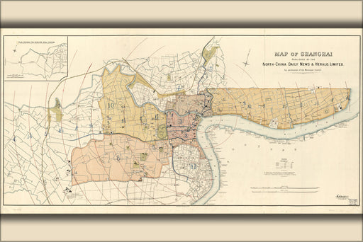 Poster, Many Sizes Available; Map Of Shanghai, China 1918